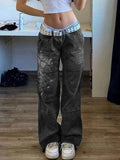 Poshoot Washed Heart Pattern Cargo Jeans