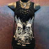 Poshoot Dark Style Punk Skull Print Tank Top Harajuku Style Hip Hop Strappy Vest Women Clothing Crop Top American Retro Y2k Hot Girl Top