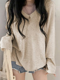 Poshoot Y2k Apricot Color Cozy V Neck Baggy Thin Sweater