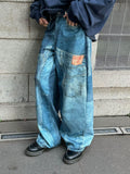 Poshoot American Vintage Patchwork High Waist Loose Wide Leg Jeans Stylish High Street Wide Leg Jeans Harajuku Style Hip Hop Y2k Pants