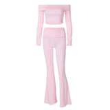 Poshoot Outfit Soft Girl Bardot Top & Flare Pants Co-Ord