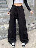 Poshoot Vintage Drawstring Baggy Cargo Pants with Big Pockets