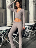 Poshoot outfit Knitted Long Sleeve Zipper Hooded Women Two Piece Sets Thicken Sweater Skinny Long Pant Suit Solid Casual Sweatshirt