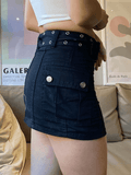 Poshoot Buckle Belt Denim Cargo Mini Skirt