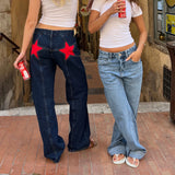 Poshoot American Retro Five-pointed Star Straight Jeans Fashion High Street Trendy Straight Jeans Harajuku Style Hip Hop Y2k Trousers