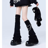 Poshoot Gothic Streetwear Sock Y2K Legging women Knit Sock Femme Flared Leg Buckle Or Chain Knits Foot Cover Gothic Emo Girl Sweet cloth