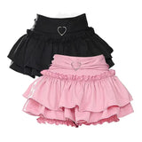 Poshoot Japanese Ruffled Mini Pleated Skirt Cute and Sweet High-waisted A-line Skirt American Retro Fashion Y2k Skirt Women Clothing