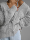 Poshoot 90s Gray Imitation Mink Knitted Sweater Cardigan