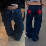 Poshoot American Retro Five-pointed Star Straight Jeans Fashion High Street Trendy Straight Jeans Harajuku Style Hip Hop Y2k Trousers