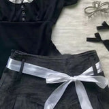 Poshoot Elegant Sweet Square Collar Bow Short Sleeve Tops Women+ Y2k Slim Waist Ruched Skirts  Summer New Two Piecec Sets