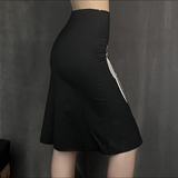 Poshoot Women High-waisted Black Skirts Mid-length Tight Style Skirt Anime patterns Casual Chic bottoms Gothic Streetwear