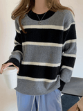 Poshoot Color Block Striped Knit Sweater  Christmas Gifts