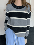 Poshoot Color Block Striped Knit Sweater  Christmas Gifts