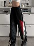 Poshoot Contrast Paneled Black Baggy Sweatpants