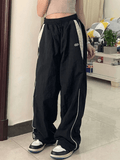 Poshoot Contrast Piping Black Baggy Sweatpants