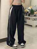 Poshoot Contrast Piping Black Baggy Sweatpants