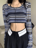 Poshoot Contrast Striped Crochet Knit Crop Top  Christmas Gifts