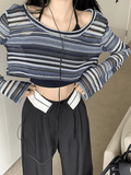 Poshoot Contrast Striped Crochet Knit Crop Top  Christmas Gifts