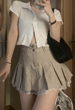 Poshoot Cotton Linen Pleated Mini Skirt