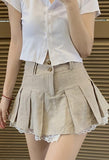 Poshoot Cotton Linen Pleated Mini Skirt