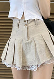 Poshoot Cotton Linen Pleated Mini Skirt