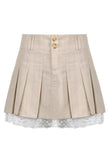 Poshoot Cotton Linen Pleated Mini Skirt