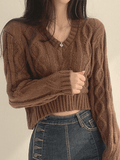 Poshoot Cropped Brown Cable Knit Sweater  Christmas Gifts