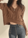 Poshoot Cropped Brown Cable Knit Sweater  Christmas Gifts