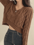 Poshoot Cropped Brown Cable Knit Sweater  Christmas Gifts