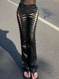 Poshoot Cut-out Lace Up Pu Leather Pants