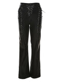 Poshoot Cut-out Lace Up Pu Leather Pants