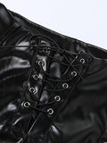 Poshoot Cut-out Lace Up Pu Leather Pants