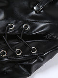 Poshoot Cut-out Lace Up Pu Leather Pants