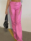 Poshoot Cut-out Lace Up Pu Leather Pants