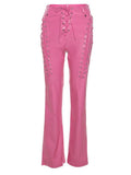 Poshoot Cut-out Lace Up Pu Leather Pants