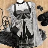 Poshoot Sweet Lolita Lace Up Ruffles Cardigan+ Sexy Slim Fit Strapless Vest Tops+ High Waist Ruched Skirts Early Autumn Three Piece Sets