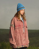 Poshoot-Pinky Retro Pattern Denim Jacket