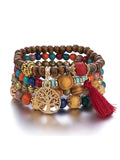 Poshoot Bohemia Multi-Layer Wood Beads Handmade Tassels Bracelet