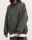 Poshoot-Soild Color Crew Sweatshirt