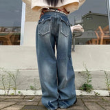 Poshoot American Vintage Straight Leg Wide Jeans Stylish Simple Wide Leg Jeans Korean Street Hip Hop Y2k Jeans Women Clothing Streetwear