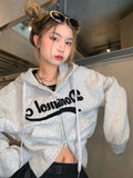 Poshoot Punk Hoodie Winter Women Coats Casaul Letter Hoodie 90s Korea Fashion Crop Top Zipper Pocket Outerwear Female Kpop Jacket Hooded