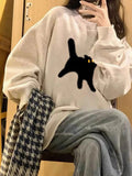 Poshoot Retro Oversize Sweatshirt with Cat Print