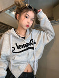 Poshoot Punk Hoodie Winter Women Coats Casaul Letter Hoodie 90s Korea Fashion Crop Top Zipper Pocket Outerwear Female Kpop Jacket Hooded