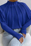 Poshoot Solid Color Mock Neck Textured Batwing Sleeve Sweater