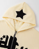 Poshoot-Letter Star Patched Zip Up Hoodie