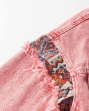 Poshoot-Pinky Retro Pattern Denim Jacket