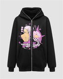 Poshoot-Cartoon Print Zip Up Hoodie