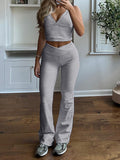 Poshoot nye outfits party outfits Sweetown Gray Slim Sleeveless V Neck Vest And V Shape Waist Flared Leggings 2 Pieses Pants Sets Womens Summer Baddie Outfits