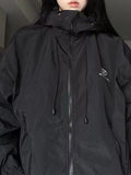 Poshoot Oversized Retro Black Waterproof Outdoor Jacket with Hood