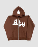 Poshoot-Letter Star Patched Zip Up Hoodie